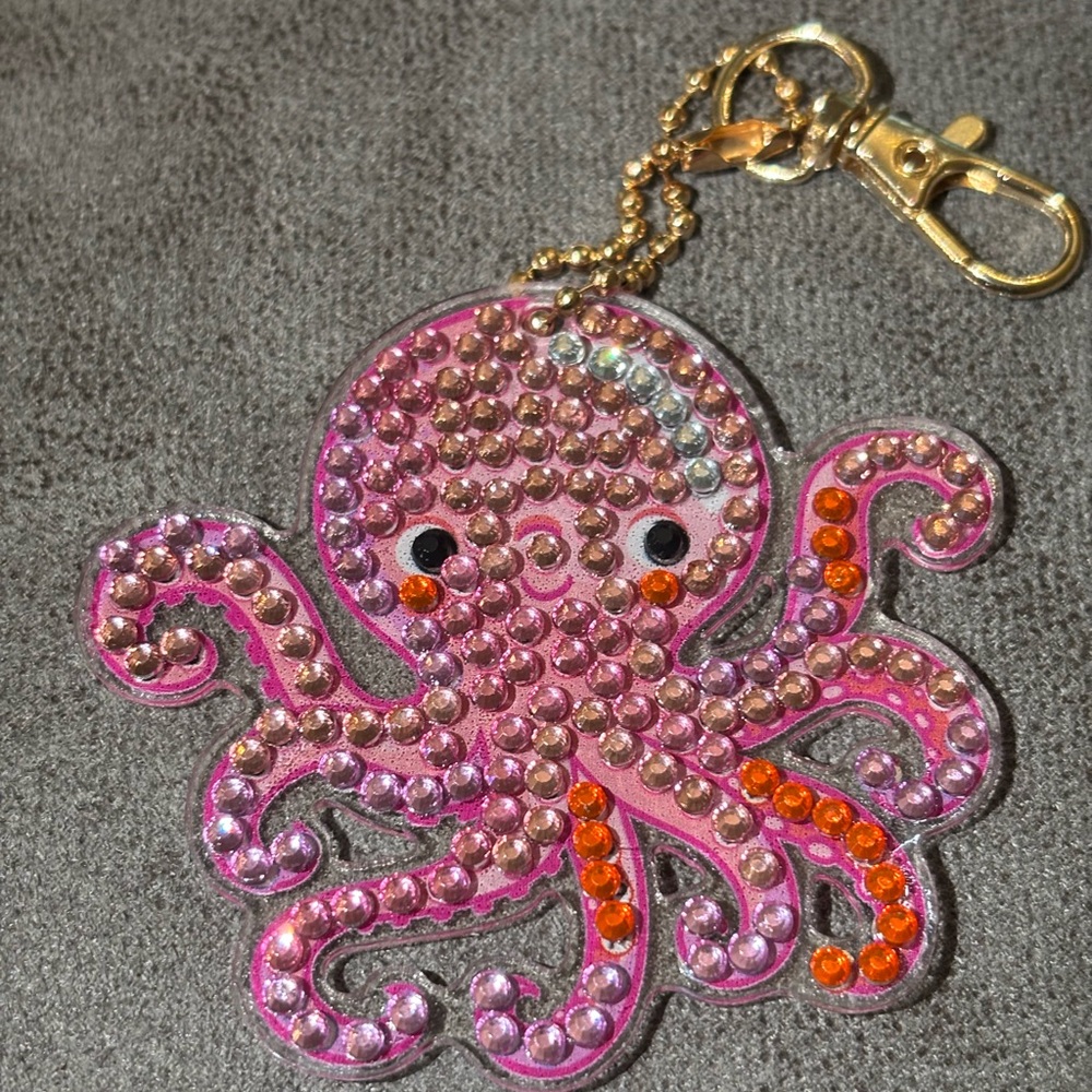Pink and Orange Rhinestone Octopus Keychain - Picture 2 of 2